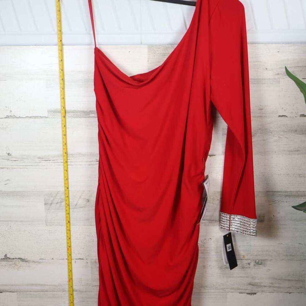 City Studio One-Shoulder Dress Size 2X Red Crystal Cuffs NWT